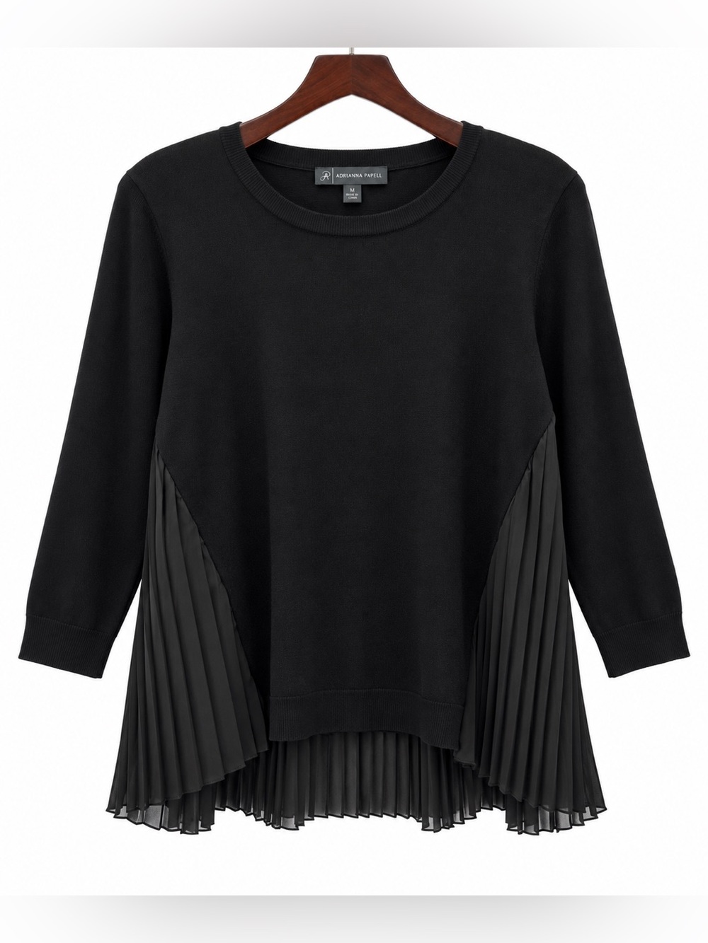 Adrianna Papell Black Pleated Side-Panel Sweater